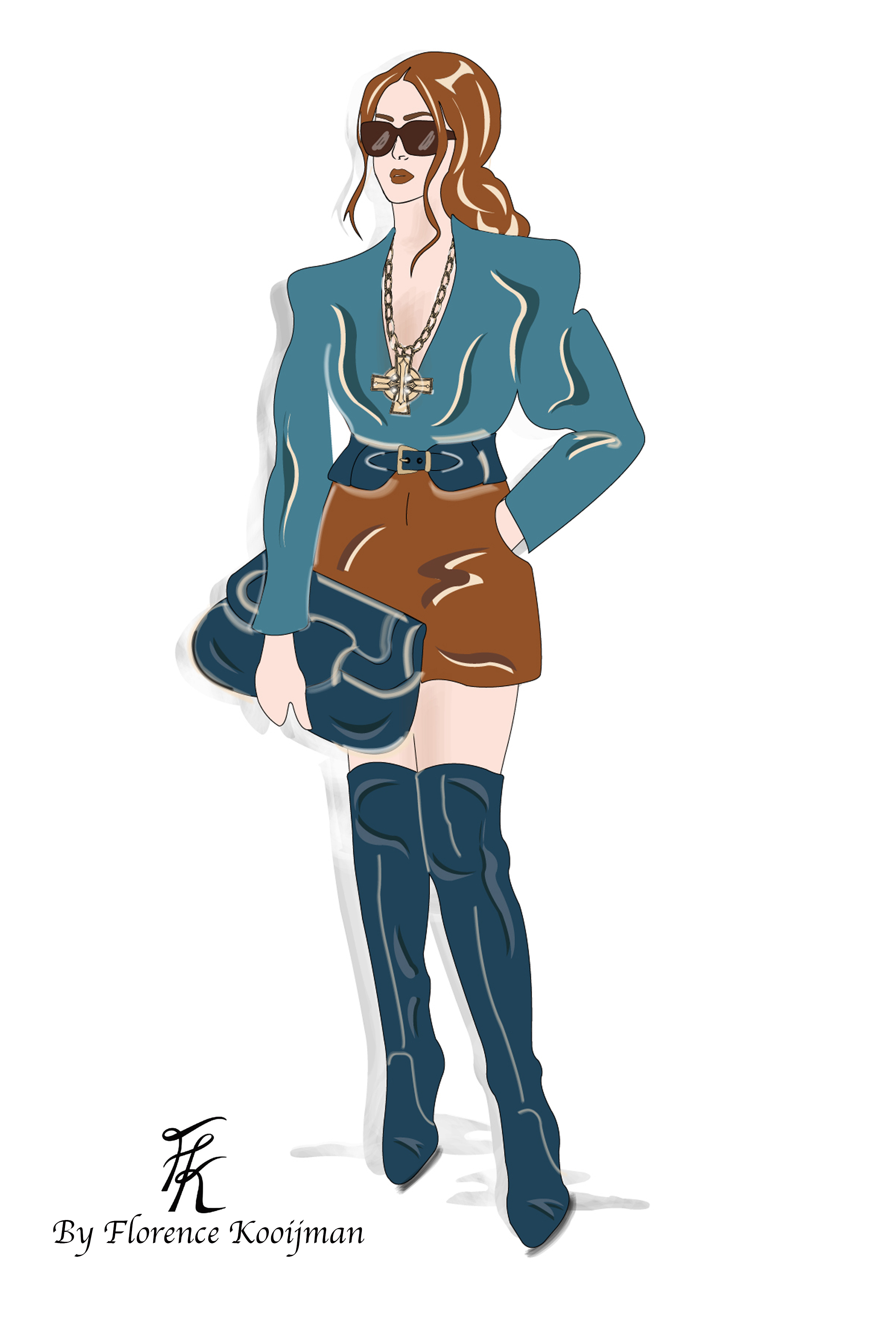 Dress handbag in peacock blue leather - Worn view